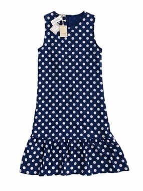 NWT Francesca Bettini 100% Linen Navy Polka Dot Sleeveless Dress Size M Italy